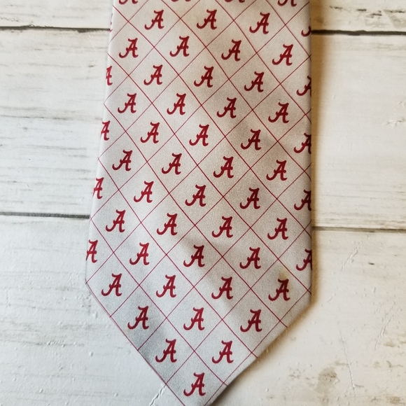 Vintage Varsity Vests Silk Handmade Alabama Crimson Tide Repeating Long Neck Tie - Picture 2 of 4